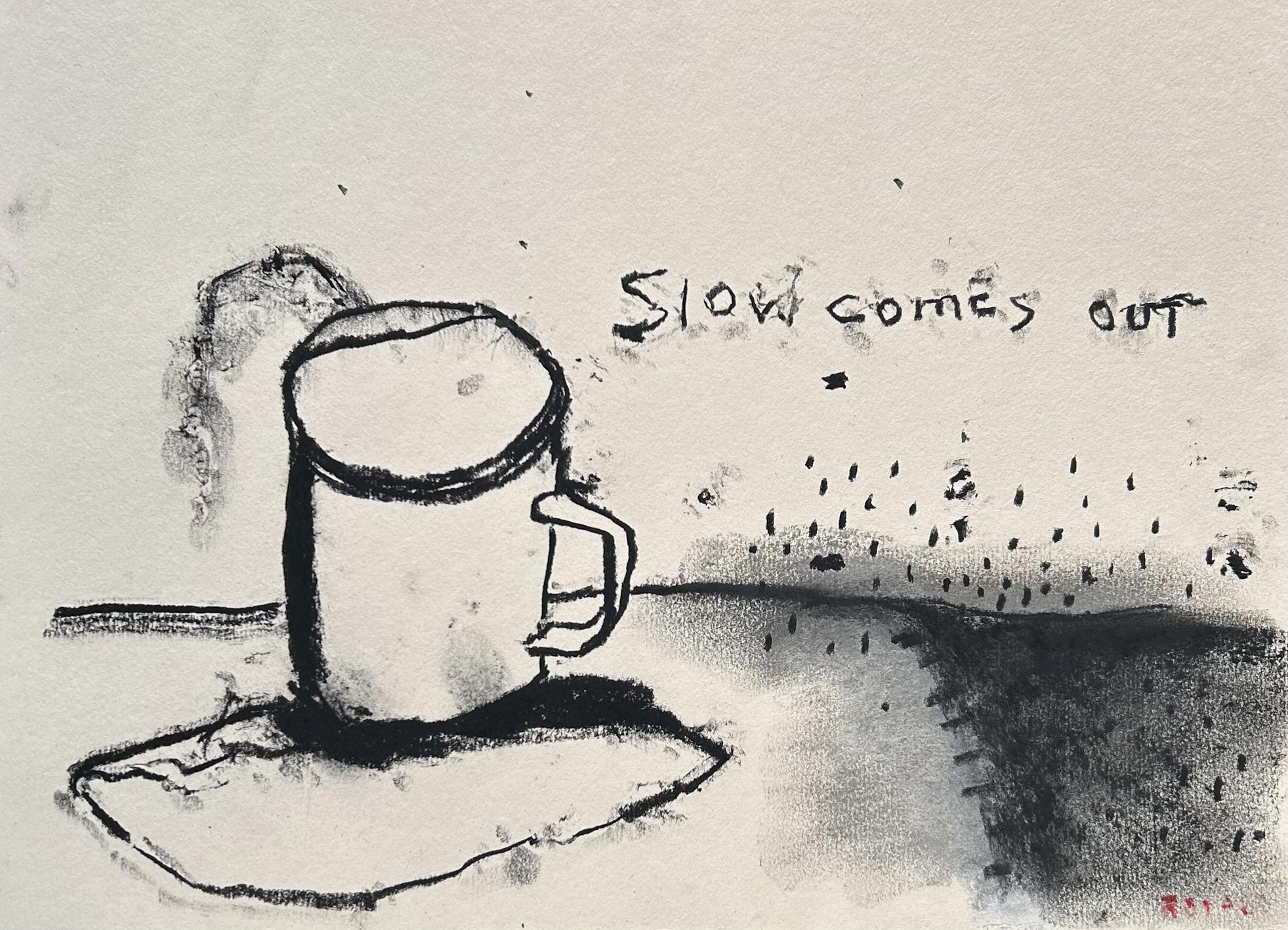 slow comes out - charcoal on paper 25x35cm