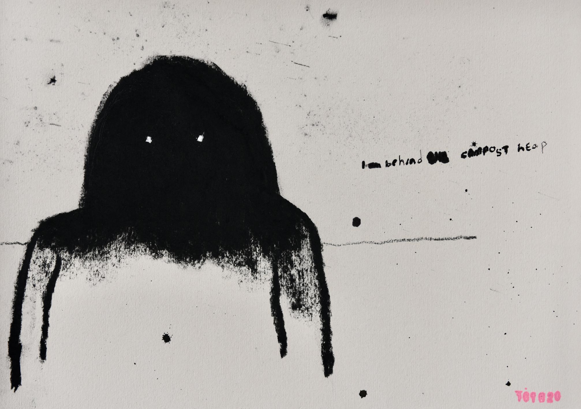 i'm behind the compost heap - charcoal ink on paper 25x35cm